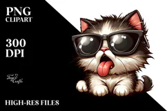 Silly Cartoon Kitten with Sunglasses, PNG Product Image 2
