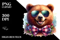 Funny Cute Bear Sunglasses Portrait Watercolor Clipart Product Image 3