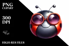 Funny Cute Ladybug Sunglasses Portrait Watercolor Clipart Product Image 1