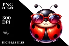 Funny Cute Ladybug Sunglasses Portrait Watercolor Clipart Product Image 1