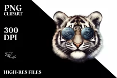 Funny Cute Tiger Sunglasses Portrait Watercolor Clipart Product Image 1