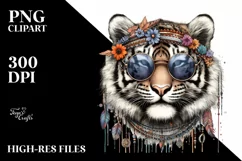 Funny Cute Tiger Sunglasses Portrait Watercolor Clipart Product Image 3