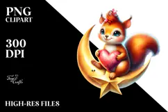 Baby Squirrel on Star Holding Heart PNG Product Image 2