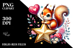 Baby Squirrel on Star Holding Heart PNG Product Image 2