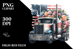 Vintage Dirty Semi Truck with Flowers in USA Flag Colors Product Image 2