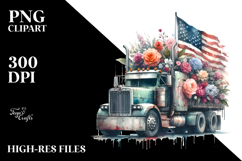 Vintage Dirty Semi Truck with Flowers in USA Flag Colors Product Image 2