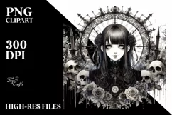 Watercolor Gothic Girl PNG Product Image 3