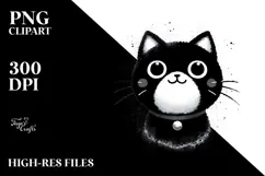 Funny Washed Watercolor Black Cat Image, Transparent PNG Product Image 2