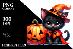 Cute Baby Black Cat Dressed for Halloween, Transparent PNG Product Image 2