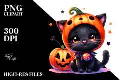 Cute Baby Black Cat Dressed for Halloween, Transparent PNG Product Image 2