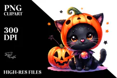Cute Baby Black Cat Dressed for Halloween, Transparent PNG Product Image 2