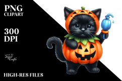Cute Baby Black Cat Dressed for Halloween, Transparent PNG Product Image 2