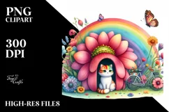 Illustration of Cat House with Large Flower and Colorful Product Image 1