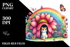 Illustration of Cat House with Large Flower and Colorful Product Image 2