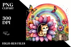 Illustration of Cat House with Large Flower and Colorful Product Image 1