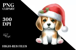 Beagle with Santa Hat Watercolor Christmas PNG Product Image 1