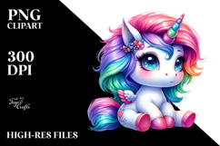 Cute Unicorn with Cool Haircut, Watercolor PNG Product Image 2