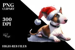 Bull Terrier with Santa Hat Watercolor Christmas PNG Product Image 3