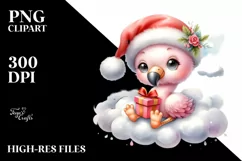 Pastel Baby Flamingo on Cloud with Snowflakes Product Image 1