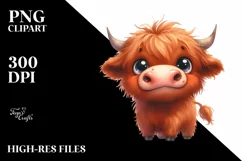 Expressive Funny Baby Face Highland Cow PNG Product Image 3
