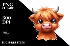 Expressive Funny Baby Face Highland Cow PNG Product Image 3