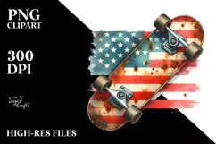 Vintage Rusted Skateboard USA Flag Watercolor Clipart Product Image 3