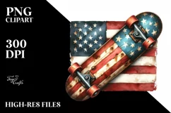 Vintage Rusted Skateboard USA Flag Watercolor Clipart Product Image 3