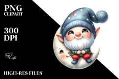 Cute Smiling Gnome on Moon | Sublimation | Clipart Product Image 2