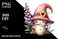 Cute Watercolor GNOME with Foxglove PNG Product Image 2