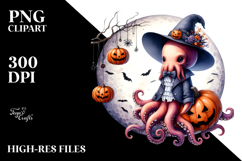Halloween Octopus on Moon, PNG Product Image 2