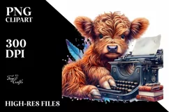 Colorful Baby Highland Cow Typewriter PNG Product Image 3