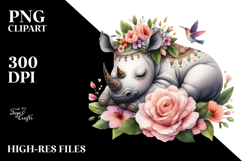 Adorned Baby Rhino Sleeping on a Flower, Transparent PNG Product Image 2