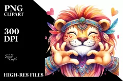 Boho Cute Lion Love Sign Watercolor Clipart Product Image 1