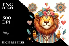 Boho Cute Lion Love Sign Watercolor Clipart Product Image 3