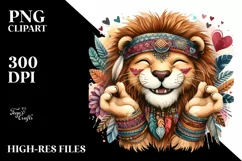 Boho Cute Lion Love Sign Watercolor Clipart Product Image 3