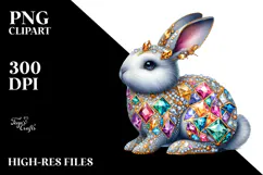 Colorful Diamond Bunny on Splashy Background PNG Product Image 2