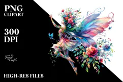 Jumping Fairy with Floral Wreath PNG Product Image 2