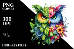 Vibrant Owl with Plant Leaves PNG Product Image 2