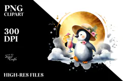 Watercolor Penguin in Beachwear PNG Product Image 2