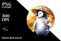 Watercolor Penguin on Beach with Cocktail, PNG Product Image 2