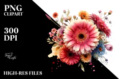 Colorful Gerbera Flower, Watercolor PNG Product Image 2
