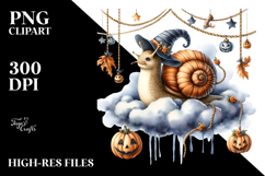 Watercolor Snail Dressed for Halloween Sitting on Cloud PNG Product Image 2