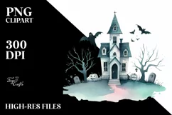 Simple Haunted House Halloween Clipart, PNG Product Image 3