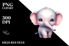Digital Watercolor Cute Baby Elephant, Transparent PNG Product Image 2