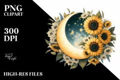 Vintage Postcard Half Moon with Sunflowers PNG Product Image 1
