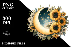 Vintage Postcard Half Moon with Sunflowers PNG Product Image 2
