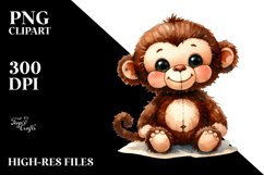 Vibrant Watercolor Plush Monkey | Sublimation | Clipart Product Image 1