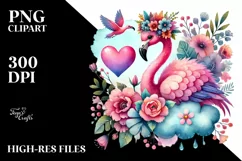 Boho Flamingo Holding Heart PNG Product Image 2