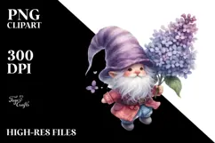 Floating Gnome with Large Lilac, Vibrant PNG Product Image 2