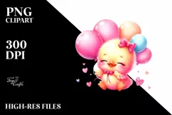 Cute Baby Duck with Balloons Clipart Product Image 1